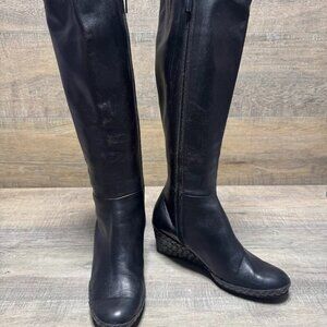 Bruno Magli Black Leather Knee High Wedge Heel Boots Women's Size EU 37